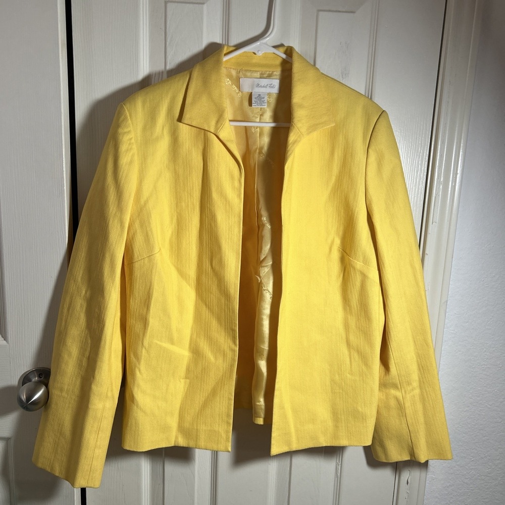 Vintage Marshall Fields Women's Yellow Lined Long Sleeve Open Blazer Jacket - 14
